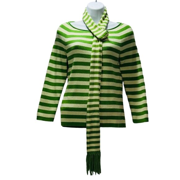 Ann Taylor Loft Pullover Green Striped Boat Neck Elbow Length Sleeves Women’s M - Picture 7 of 7